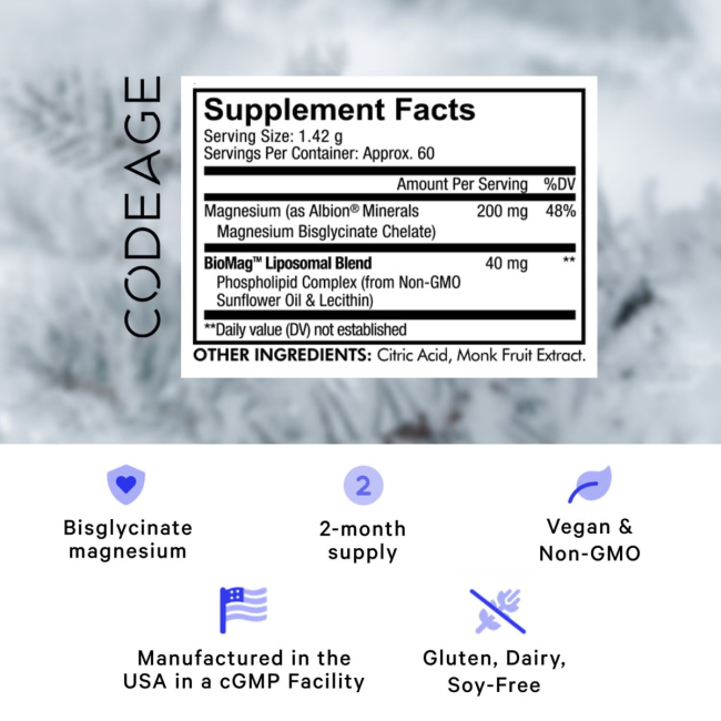 Codeage Liposomal Magnesium Glycinate, Magneziu Bisglicinat Lipozomal - Formula Avansata Pentru Absorbtie Superioara, 85.20 G Codeage Liposomal Magnesium Glycinate, Magneziu Bisglicinat Lipozomal - Formula Avansata Pentru Absorbtie Superioara, 85.20 G