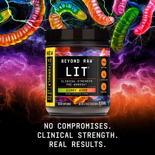 Gnc Beyond Raw Lit V2 Pre-workout With Gummy Worm Flavor, Pre-workout Cu Aroma De Jeleuri, 504 G
