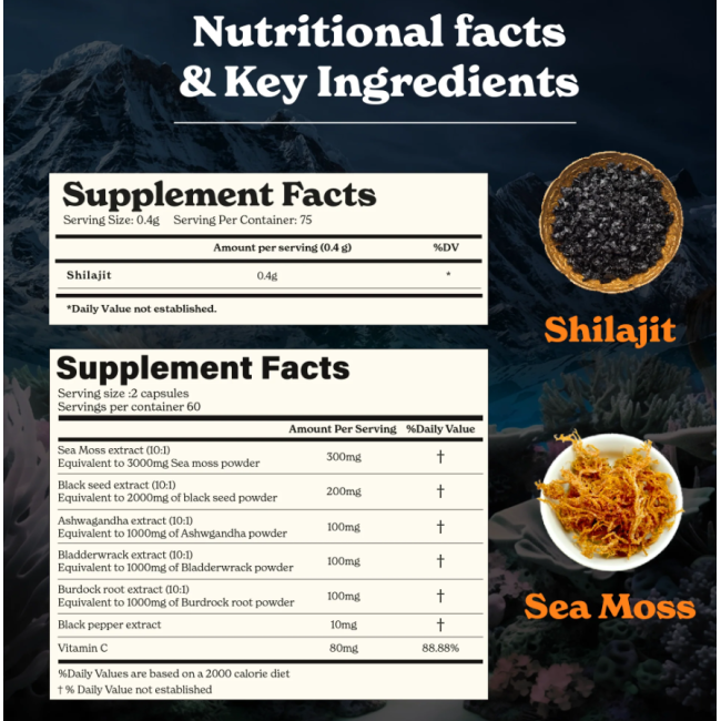 Better Alt Shilajit Sea Moss, Formula De Shilajit Cu Alge Marine, Ashwagandha Si Tongkat Ali, 120 Cps