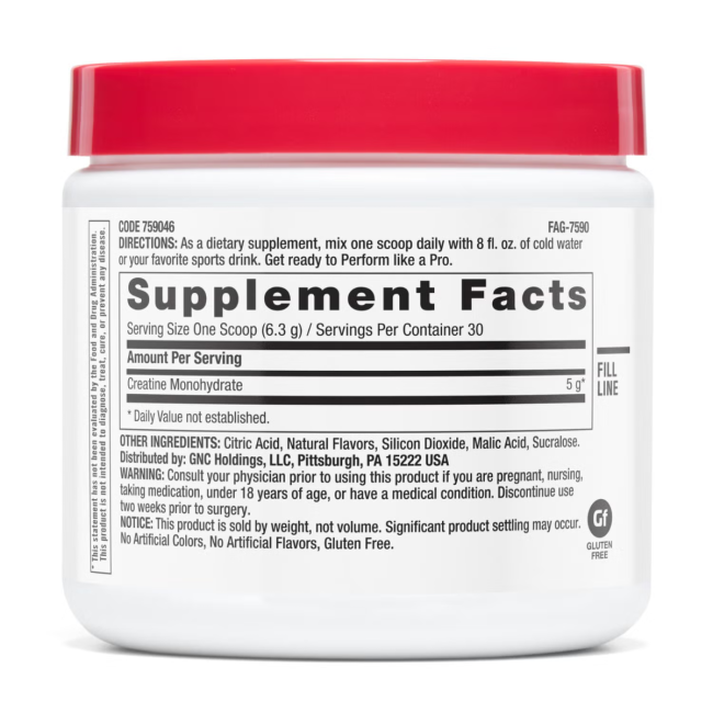 Gnc Pro Performance Creatine Monohydrate, Creatina Monohidrata Cu Aroma De Fructe Tropicale Pentru Sustinerea Musculaturii Si A Functiei Cognitive, 189 G