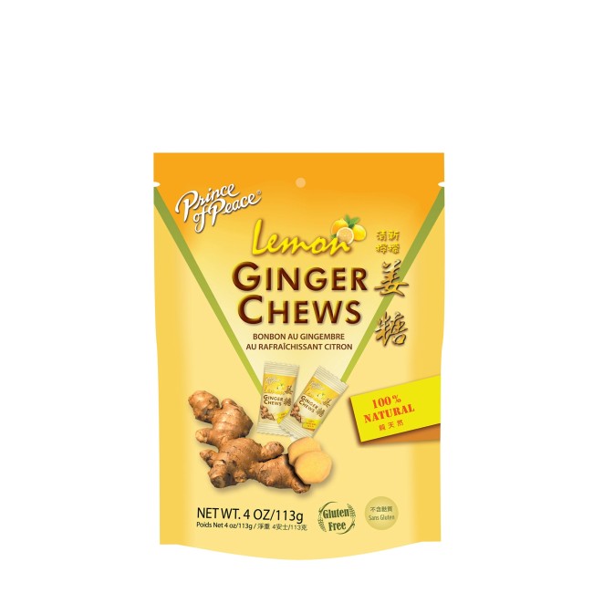 Prince Of Peace Ginger Chews, Caramele Cu Ghimbir 100% Naturale Cu Aroma De Lamaie, 28 Caramele