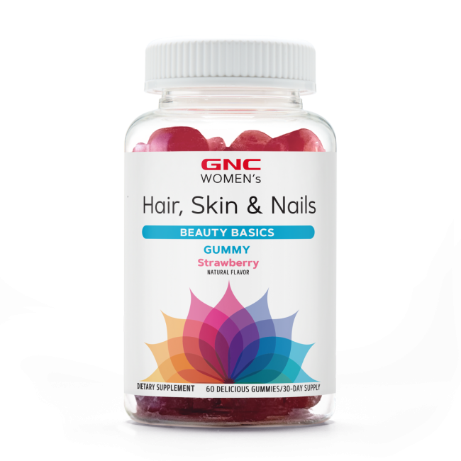 Gnc Women's Hair, Skin & Nails Strawberry , Jeleuri Cu Biotina Si Vitamine Pentru Frumusetea Parului, Pielii Si Unghiilor, 60 Jeleuri