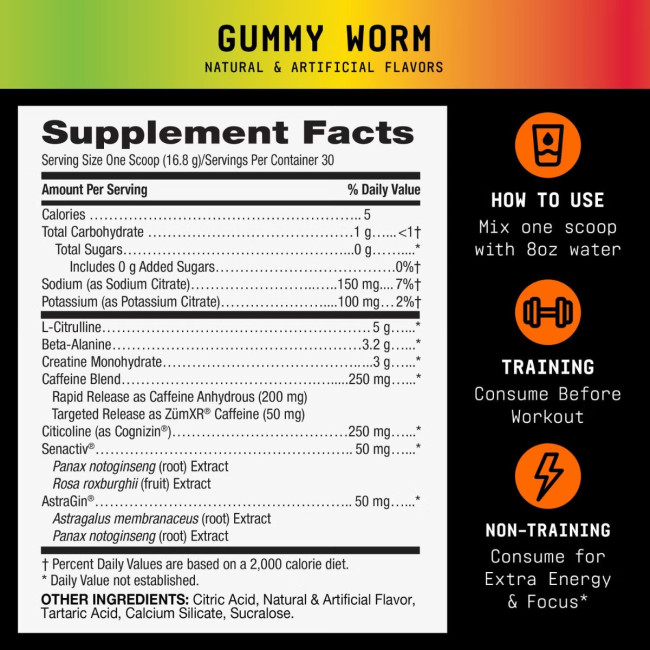 Gnc Beyond Raw Lit V2 Pre-workout With Gummy Worm Flavor, Pre-workout Cu Aroma De Jeleuri, 504 G