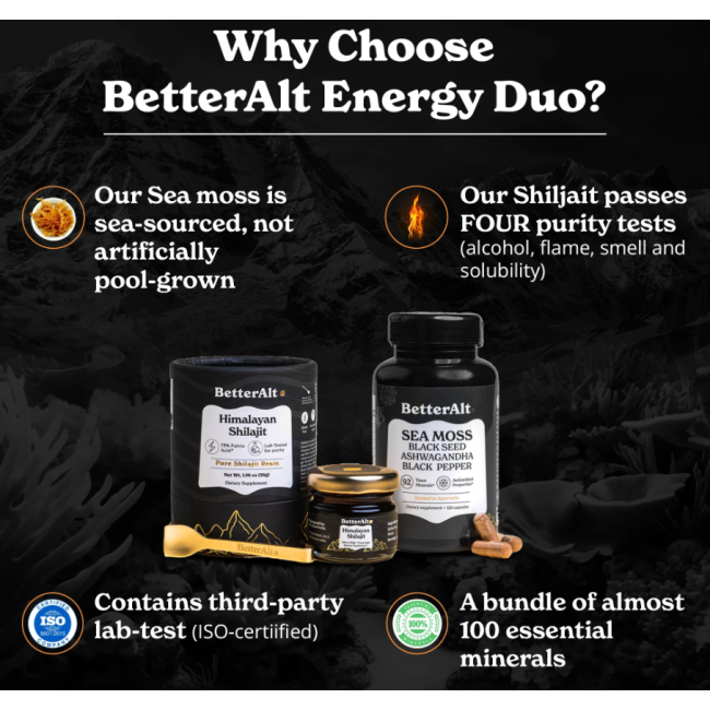 Better Alt Shilajit Sea Moss, Formula De Shilajit Cu Alge Marine, Ashwagandha Si Tongkat Ali, 120 Cps