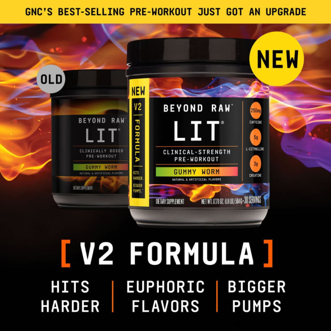 Gnc Beyond Raw Lit V2 Pre-workout With Gummy Worm Flavor, Pre-workout Cu Aroma De Jeleuri, 504 G