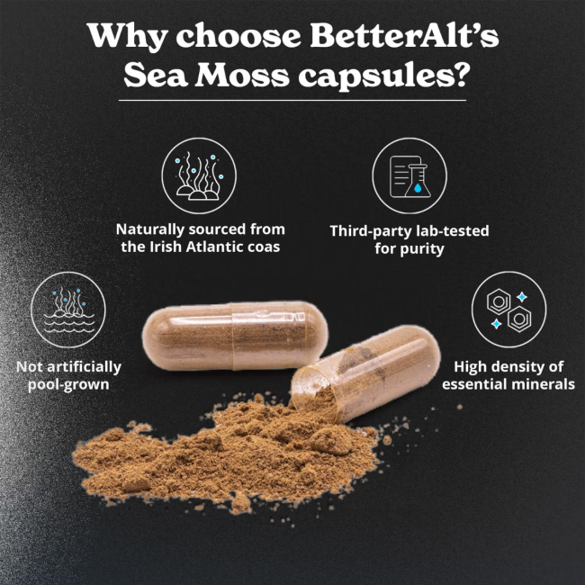 Better Alt Sea Moss, Formula Cu Alge Marine, Chimen Negru Si Ashwagandha, 120 Cps