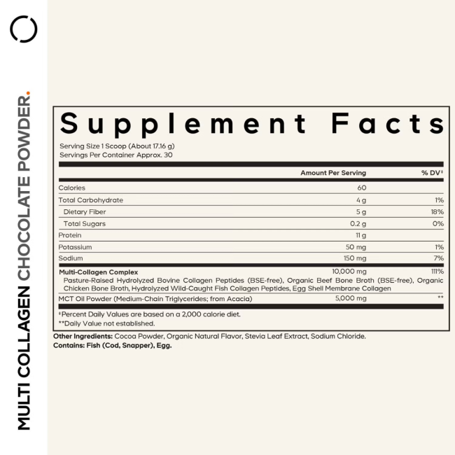 Codeage Hydrolyzed Multi Collagen - 5 Types Collagen Peptides + Mct Oil , Colagen Hidrolizat Din 5 Surse Sub Forma De Peptide + Mct Oil , Cu Aroma De Ciocolata, 515 G