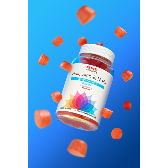Gnc Women's Hair, Skin & Nails Strawberry , Jeleuri Cu Biotina Si Vitamine Pentru Frumusetea Parului, Pielii Si Unghiilor, 60 Jeleuri