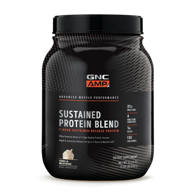 Gnc Amp Sustained Protein Blend, Amestec Proteic, Cu Aroma De Milkshake De Vanilie, 924 G