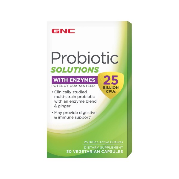 Gnc Probiotic Solutions With Enzymes, Probiotic Cu Enzime Digestive 25 Miliarde Cfu, 30 Cps