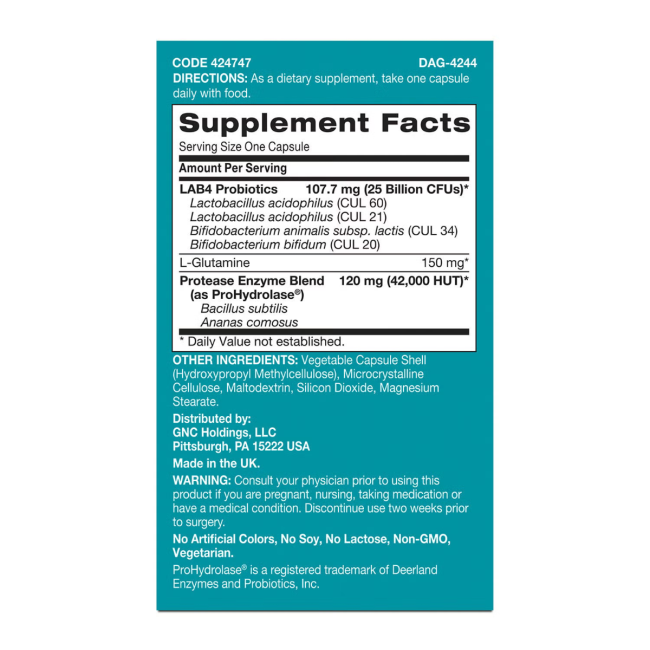 Gnc Gut Health Probiotic Sport, Probiotic Sport  Lab4 Studiat Clinic, 25 Miliarde Culturi Vii, 30 Cps
