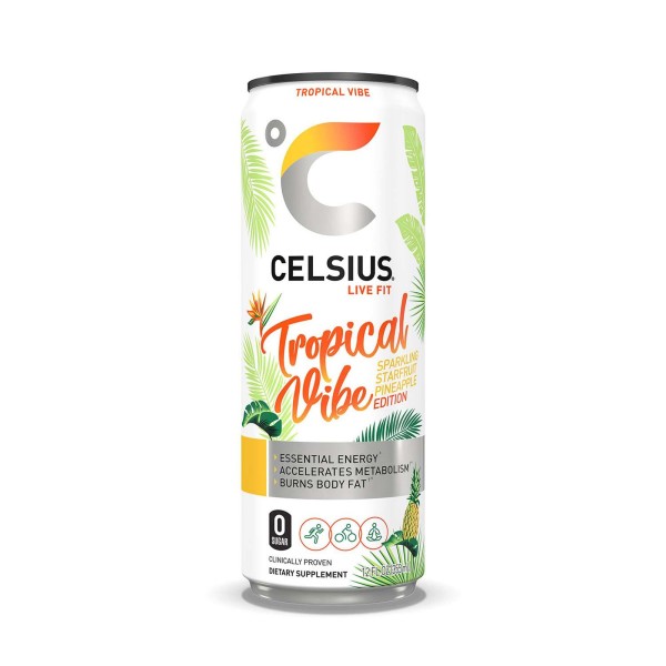 Celsius Energy Drink, Bautura Energizanta Carbogazoasa Cu Aroma Tropicala Si Ananas, 355 Ml