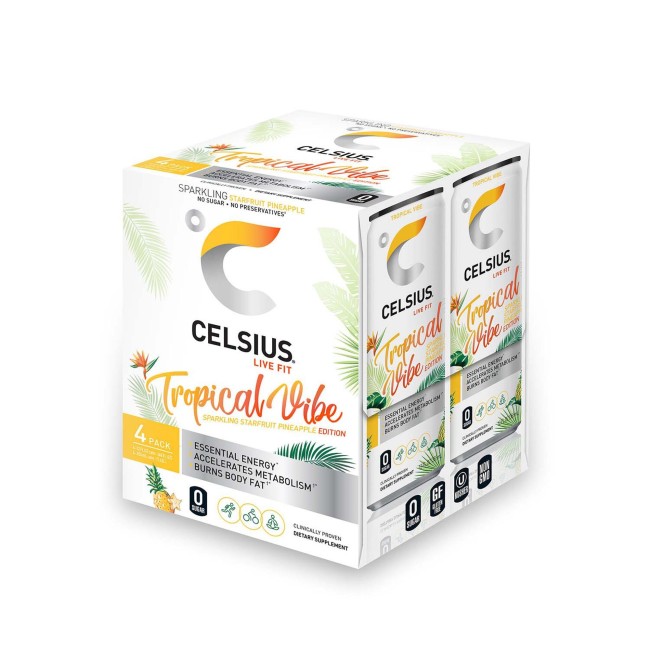 Celsius Energy Drink, Bautura Energizanta Carbogazoasa Cu Aroma Tropicala Si Ananas, 355 Ml