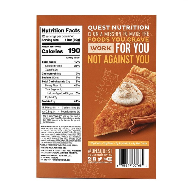 Quest Protein Bar, Baton Proteic Cu Aroma De Dovleac Editie Limitata, 60 G