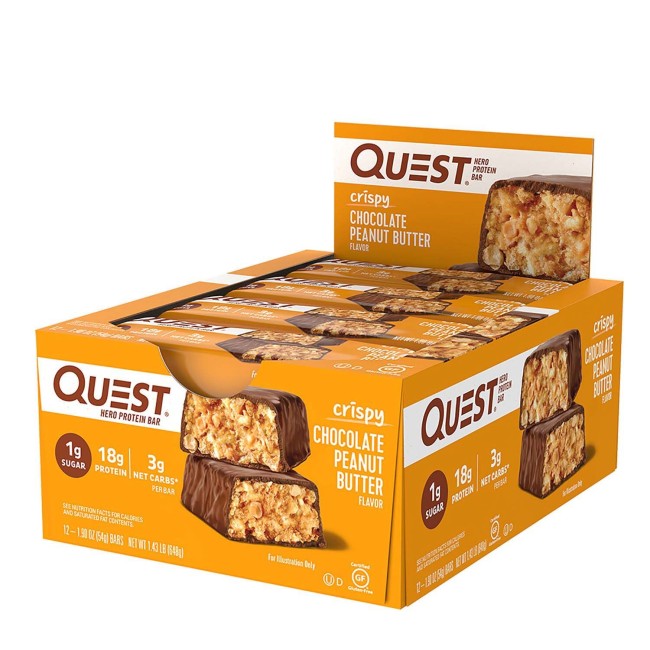 Quest Hero Crispy Baton Proteic Cu Aroma De Ciocolata Si Unt De Arahide, 54 G Quest Hero Crispy Baton Proteic Cu Aroma De Ciocolata Si Unt De Arahide, 54 G