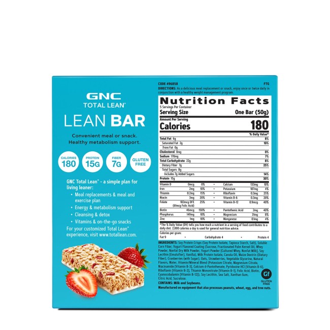 Gnc Total Lean Lean Bar, Baton Proteic, Cu Aroma De Capsuni Si Iaurt, 50g