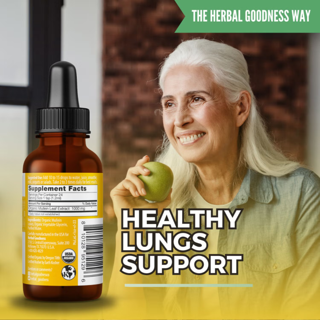 Herbal Goodness Organic Mullein Leaf Liquid Extract, Extract Lichid Organic Din Frunze De Lumanarica, 30 Ml