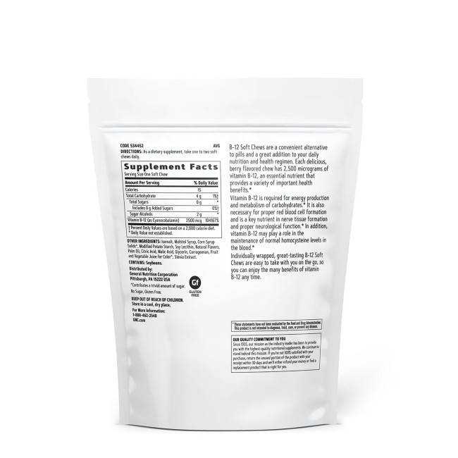 Gnc Vitamina B-12 2500 Mcg, Cu Aroma De Fructe De Padure, 60 Caramele