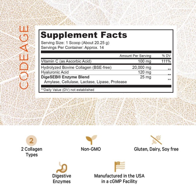 Codeage Collagen Vitamin C+, Colagen Hidrolizat Cu Vitamina C Si Acid Hialuronic, 283 G Codeage Collagen Vitamin C+, Colagen Hidrolizat Cu Vitamina C Si Acid Hialuronic, 283 G