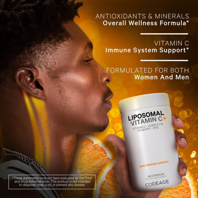 Codeage Liposomal Vitamin C, Vitamina C Liposomala - Formula Avansata Pentru Absorbtie Superioara, 180 Cps