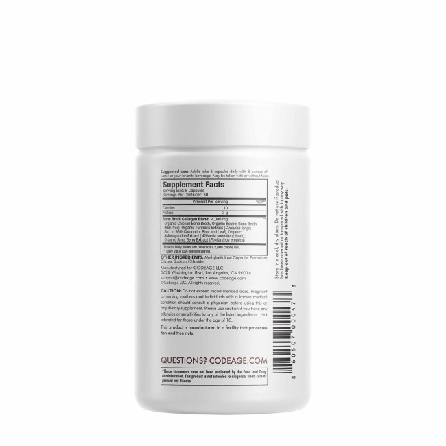 Codeage Bone Broth Collagen Peptides, Peptide Din Colagen De Tipul I, Ii & Iii Din Fiertura De Oase Cu Turmeric Si Ashwagandha, 180 Cps Codeage Bone Broth Collagen Peptides, Peptide Din Colagen De Tipul I, Ii & Iii Din Fiertura De Oase Cu Turmeric Si Ashwagandha, 180 Cps