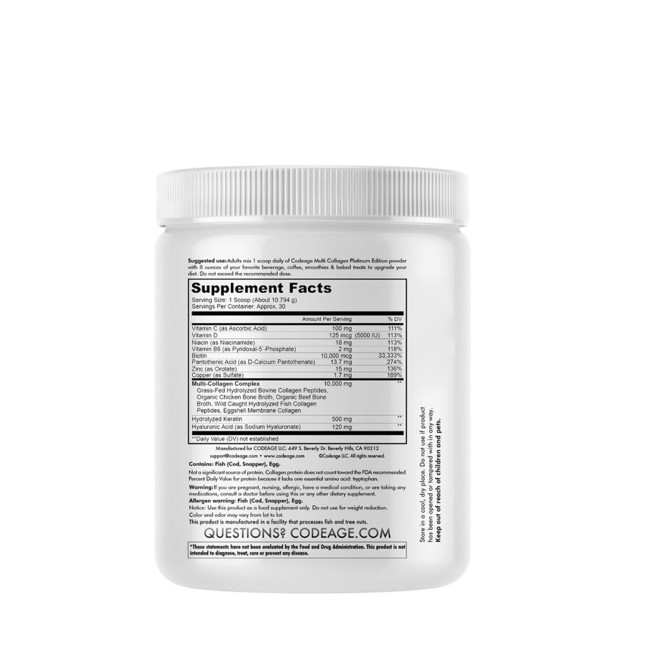 Codeage Platinum Multi Collagen Peptides, Peptide De Colagen Cu Biotina, Keratina Si Acid Hialuronic, 323 G