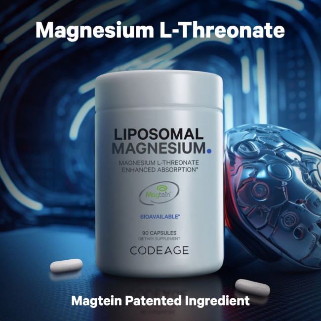 Codeage Liposomal Magnesium L-threonate, Magneziu L-treonat Liposomal Cu Fosfolipide - Formula Avansata Pentru Absorbtie Superioara, 90 Cps