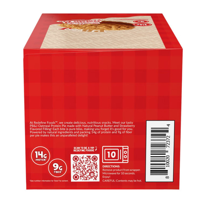 Redefine Foods Oatmeal Protein Pie, Prajitura Proteica Cu Ovaz Cu Aroma De Unt De Arahide Si Gem De Capsuni, 70g