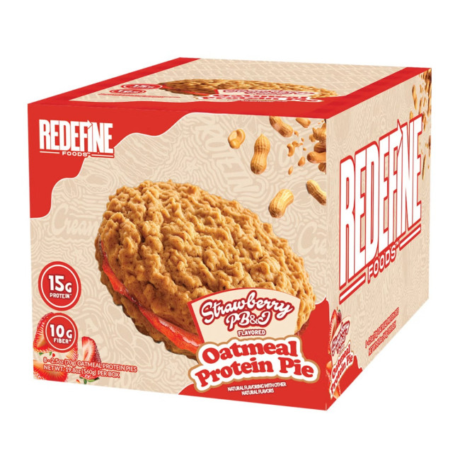 Redefine Foods Oatmeal Protein Pie, Prajitura Proteica Cu Ovaz Cu Aroma De Unt De Arahide Si Gem De Capsuni, 70g