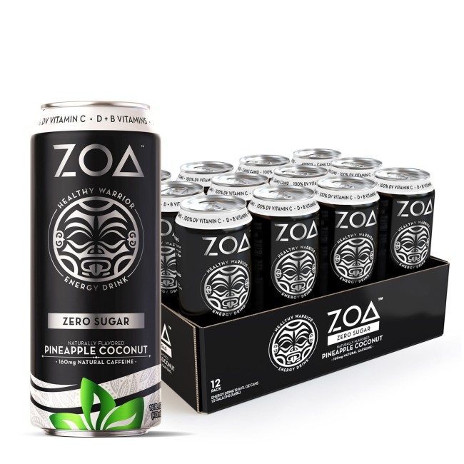 Zoa Energy Drink Zero Sugar  Bautura Energizanta 0 Zahar Cu Aroma De Cocos Si Ananas, 473ml