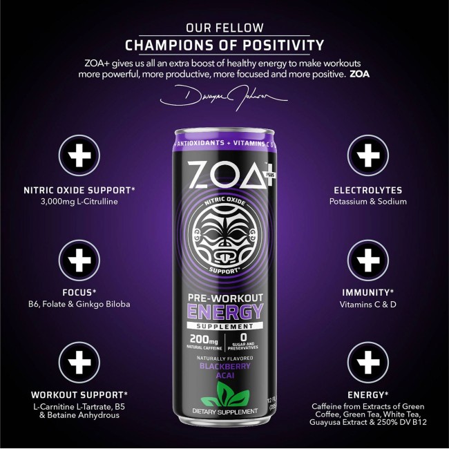 Zoa+ Pre-workout Energy Drink, Bautura Energizanta Pre-antrenament Cu Aroma De Mure Acai, 355 Ml Zoa+ Pre-workout Energy Drink, Bautura Energizanta Pre-antrenament Cu Aroma De Mure Acai, 355 Ml
