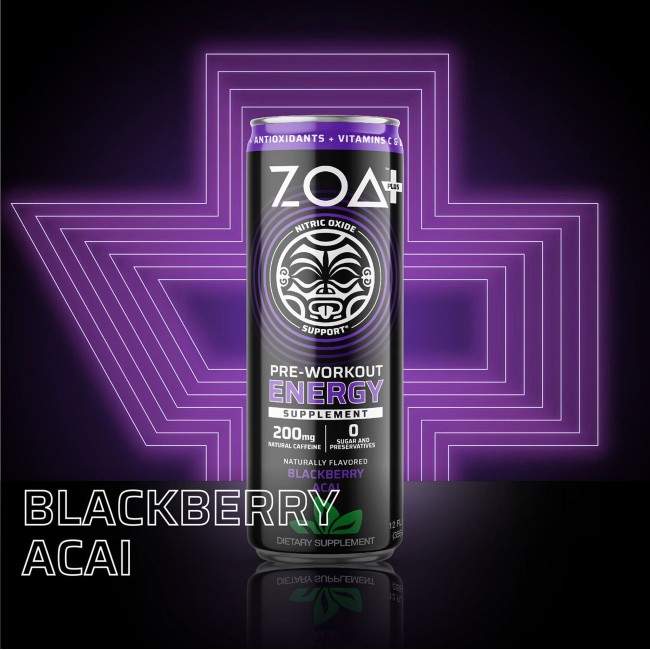 Zoa+ Pre-workout Energy Drink, Bautura Energizanta Pre-antrenament Cu Aroma De Mure Acai, 355 Ml