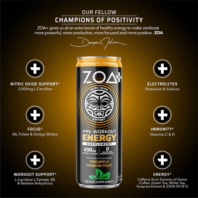Zoa+ Pre-workout Energy Drink, Bautura Energizanta Pre-antrenament Cu Aroma De Ananas Si Fructul Pasiunii, 355 Ml Zoa+ Pre-workout Energy Drink, Bautura Energizanta Pre-antrenament Cu Aroma De Ananas Si Fructul Pasiunii, 355 Ml
