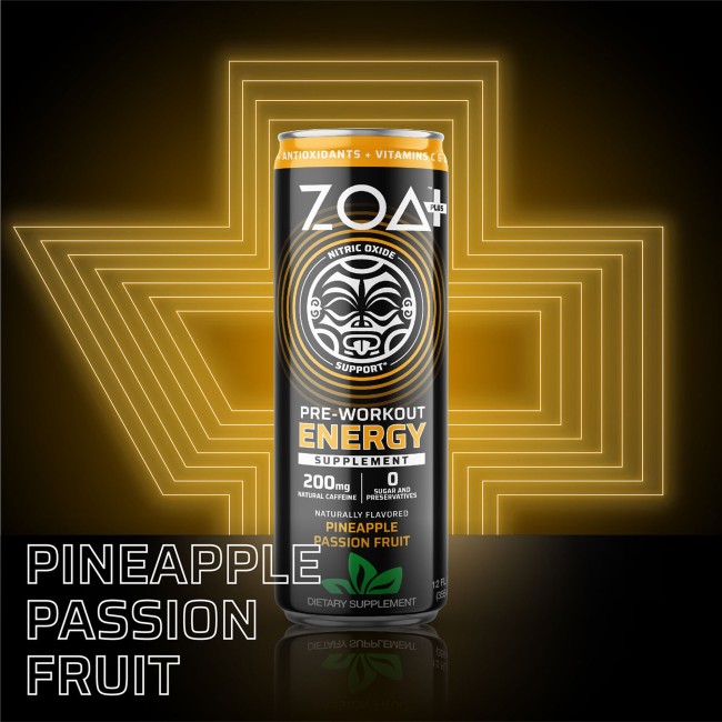 Zoa+ Pre-workout Energy Drink, Bautura Energizanta Pre-antrenament Cu Aroma De Ananas Si Fructul Pasiunii, 355 Ml