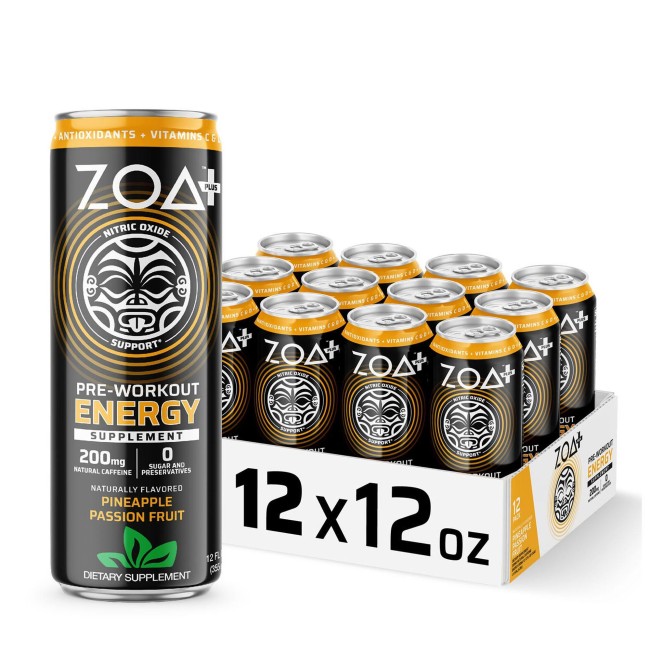 Zoa+ Pre-workout Energy Drink, Bautura Energizanta Pre-antrenament Cu Aroma De Ananas Si Fructul Pasiunii, 355 Ml