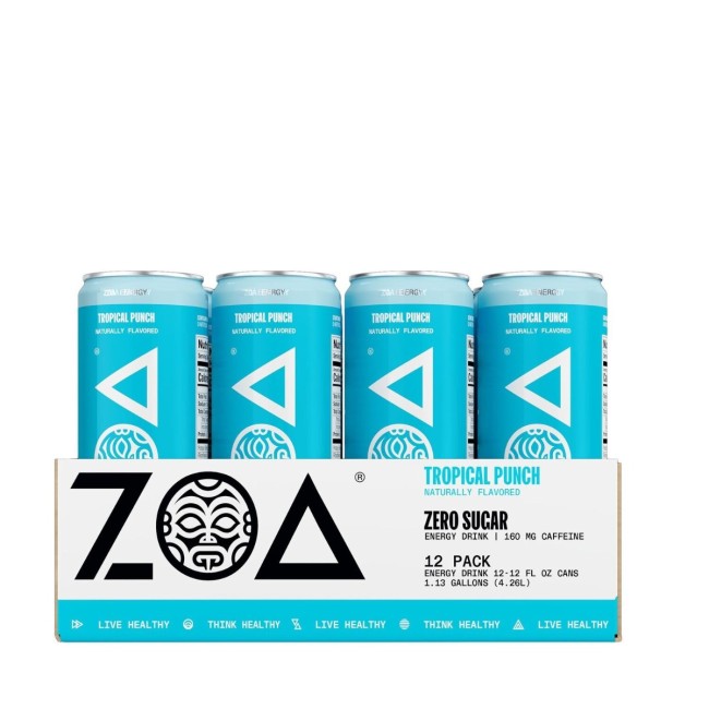 Zoa Energy Drink Zero Sugar Bautura Energizanta Fara Zahar Cu Aroma Tropical Punch, 355 Ml