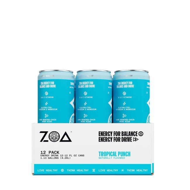 Zoa Energy Drink Zero Sugar Bautura Energizanta Fara Zahar Cu Aroma Tropical Punch, 355 Ml