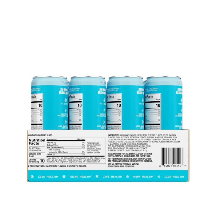 Zoa Energy Drink Zero Sugar Bautura Energizanta Fara Zahar Cu Aroma Tropical Punch, 355 Ml
