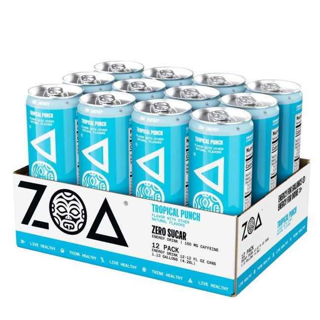 Zoa Energy Drink Zero Sugar Bautura Energizanta Fara Zahar Cu Aroma Tropical Punch, 355 Ml
