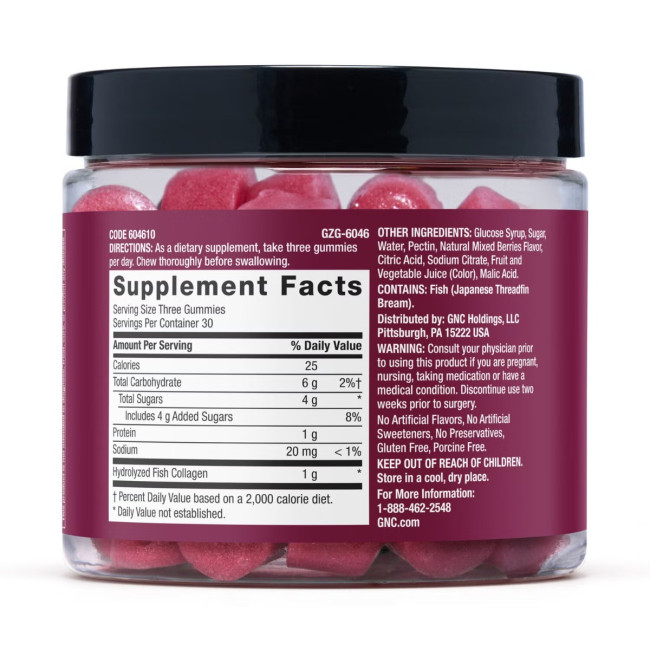 Gnc Premier Collagen Marine Peptides Gummy, Supliment Cu Peptide Marine Pentru Piele Si Par, Cu Aroma De Fructe De Padure Salbatice, 90 Jeleuri