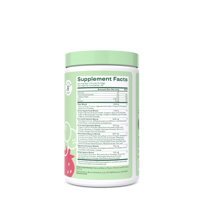 Bloom Greens & Superfoods – Berry Flavor, Amestec De Super-alimente Verzi Cu Aroma De Fructe De Padure, 136 G