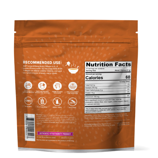 Vitauthority Bone Broth Collagen Cu Aroma Naturala De Supa De Pui, 310 G Vitauthority Bone Broth Collagen Cu Aroma Naturala De Supa De Pui, 310 G