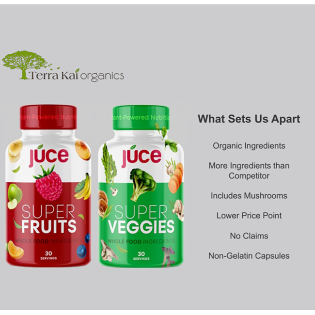 Terra Kai Organics Juce Super Fruits And Veggies, Complex De Fructe Si Legume Organice, 180 Cps Terra Kai Organics Juce Super Fruits And Veggies, Complex De Fructe Si Legume Organice, 180 Cps