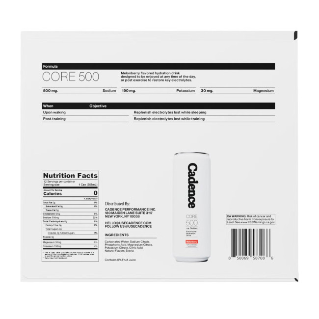 Cadence Core Electrolyte Hydration, Bautura Hidratanta Cu Aroma De Melonberry, 355 Ml