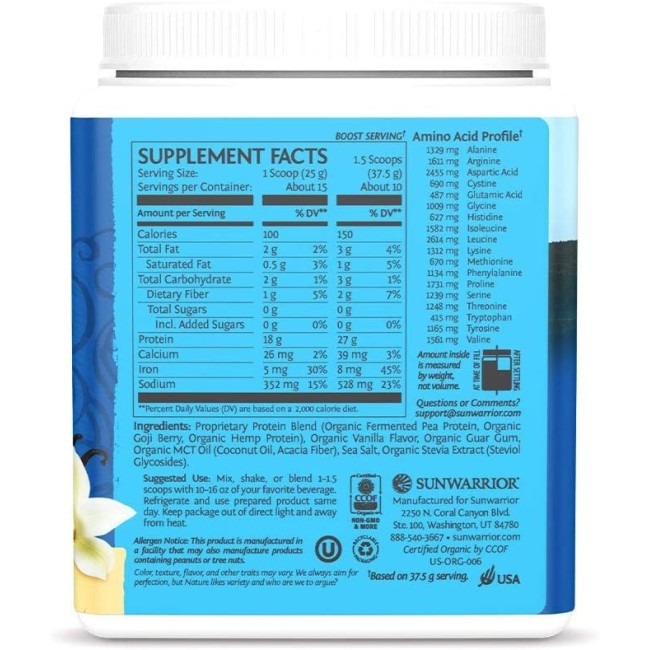Sunwarrior Plant-based Organic Protein, Proteina Organica Vegana, Cu Aroma De Vanilie, 375 G Sunwarrior Plant-based Organic Protein, Proteina Organica Vegana, Cu Aroma De Vanilie, 375 G