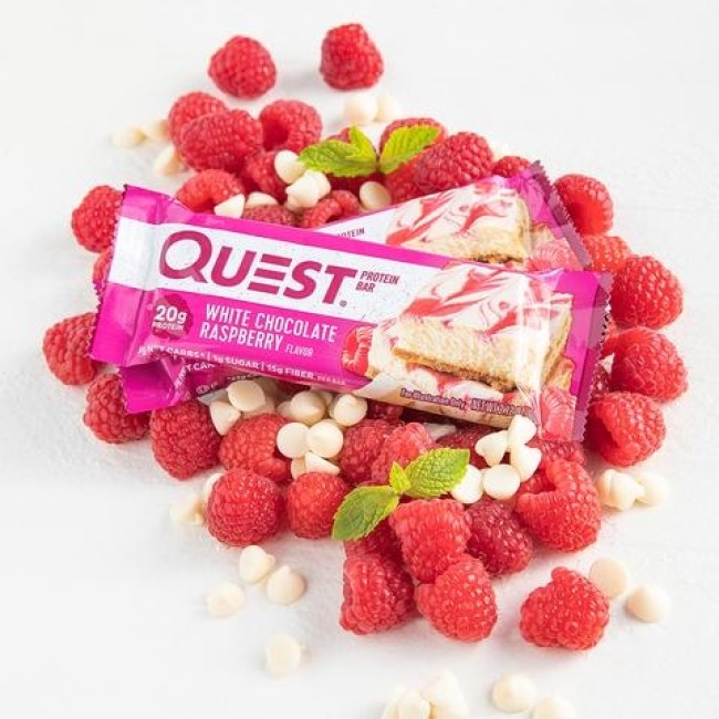 Quest Protein Bar, Baton Proteic, Cu Aroma De Ciocolata Alba Si Zmeura, 60g