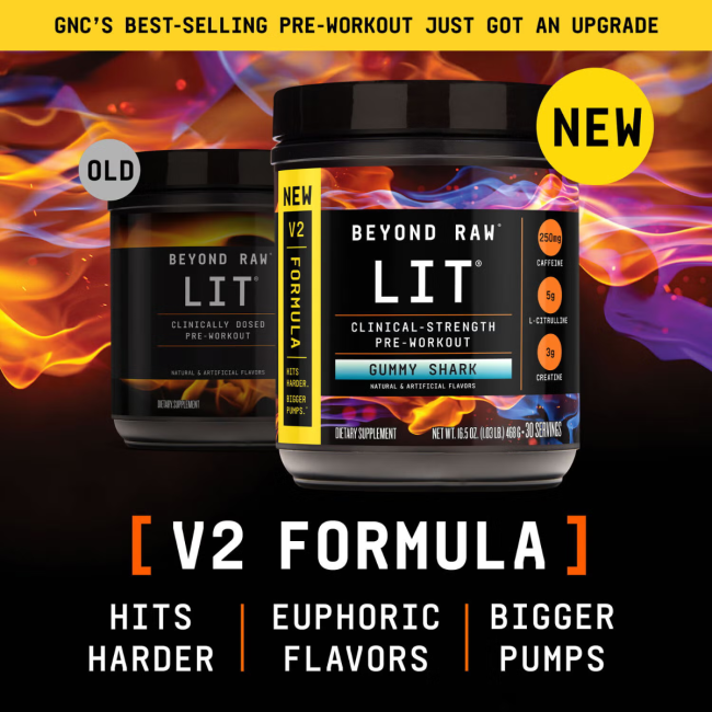 Beyond Raw Lit V2 Pre-workout With Gummy Shark Flavor, Pre-workout Cu Aroma De Gummy Shark, 468 G
