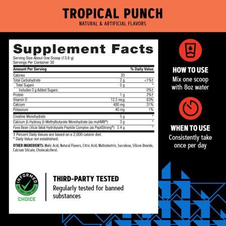 Gnc Amp Creabolic, Formula Premium De Creatina Monohidrata, Hmb, Peptistrong Pentru Forta Si Masa Musculara, Cu Aroma De Fructe Tropicale, 408 G