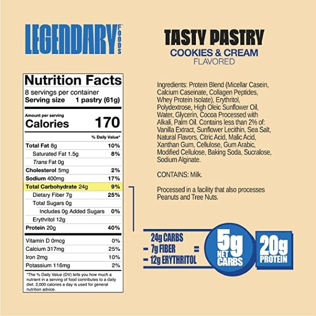 Legendary Foods Tasty Pastry Cake Style, Prajitura Proteica Cu Aroma De Biscuiti Cu Crema, 61 G Legendary Foods Tasty Pastry Cake Style, Prajitura Proteica Cu Aroma De Biscuiti Cu Crema, 61 G