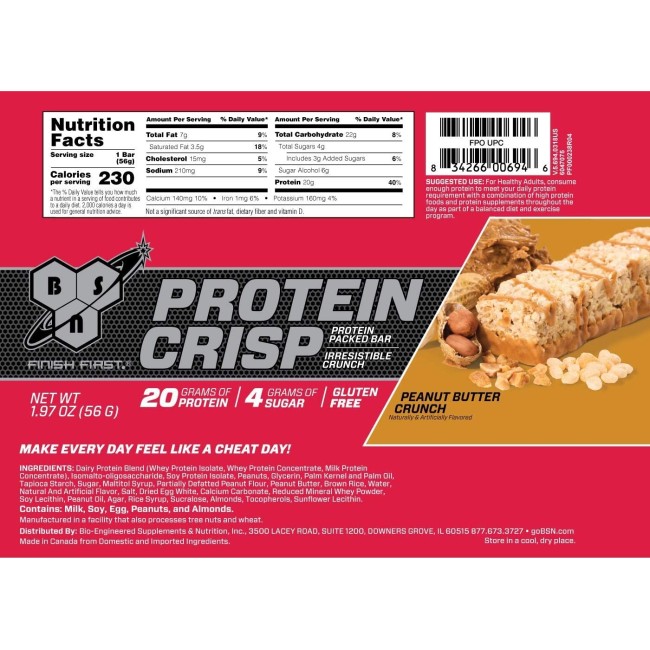 Bsn Syntha-6 Protein Crisp, Baton Proteic, Cu Aroma De Unt De Arahide Crocant, 56 G Bsn Syntha-6 Protein Crisp, Baton Proteic, Cu Aroma De Unt De Arahide Crocant, 56 G